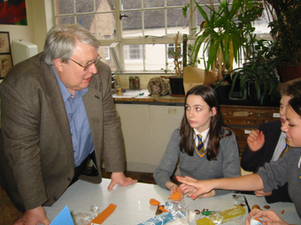 Geoff speaks to some pupils