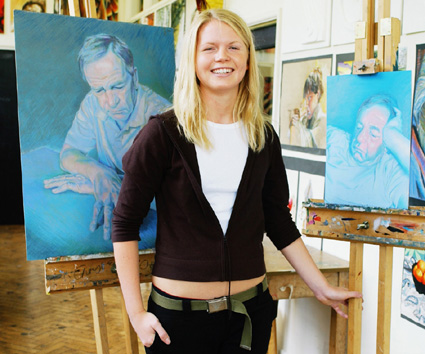 Photograph: A level Art Student with award winning portraits